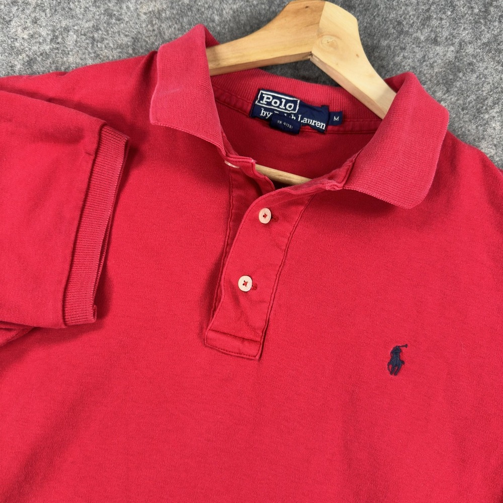 Vintage Polo Ralph Lauren Polo Shirt Mens Medium Red Cotton Knit Made USA Pony